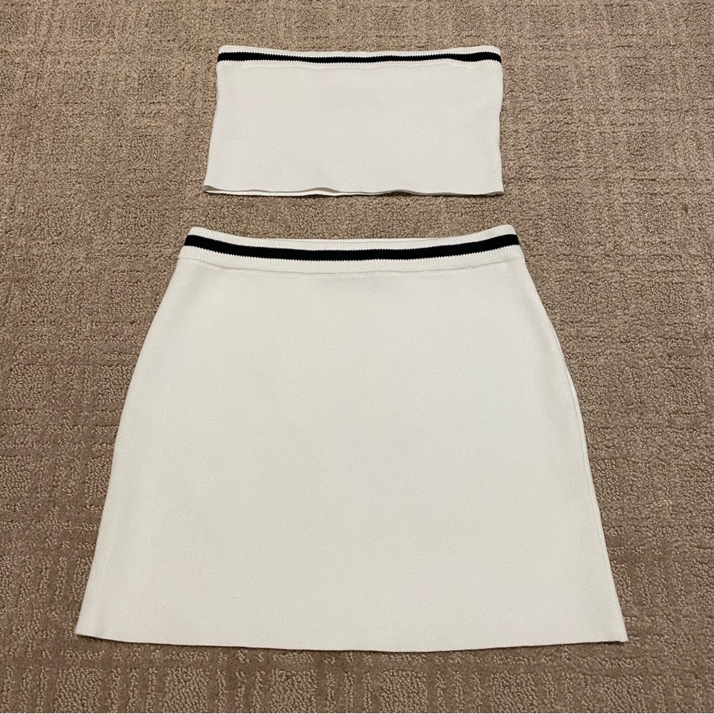 White Fox Boutique White Mini Skirt with Black Trim